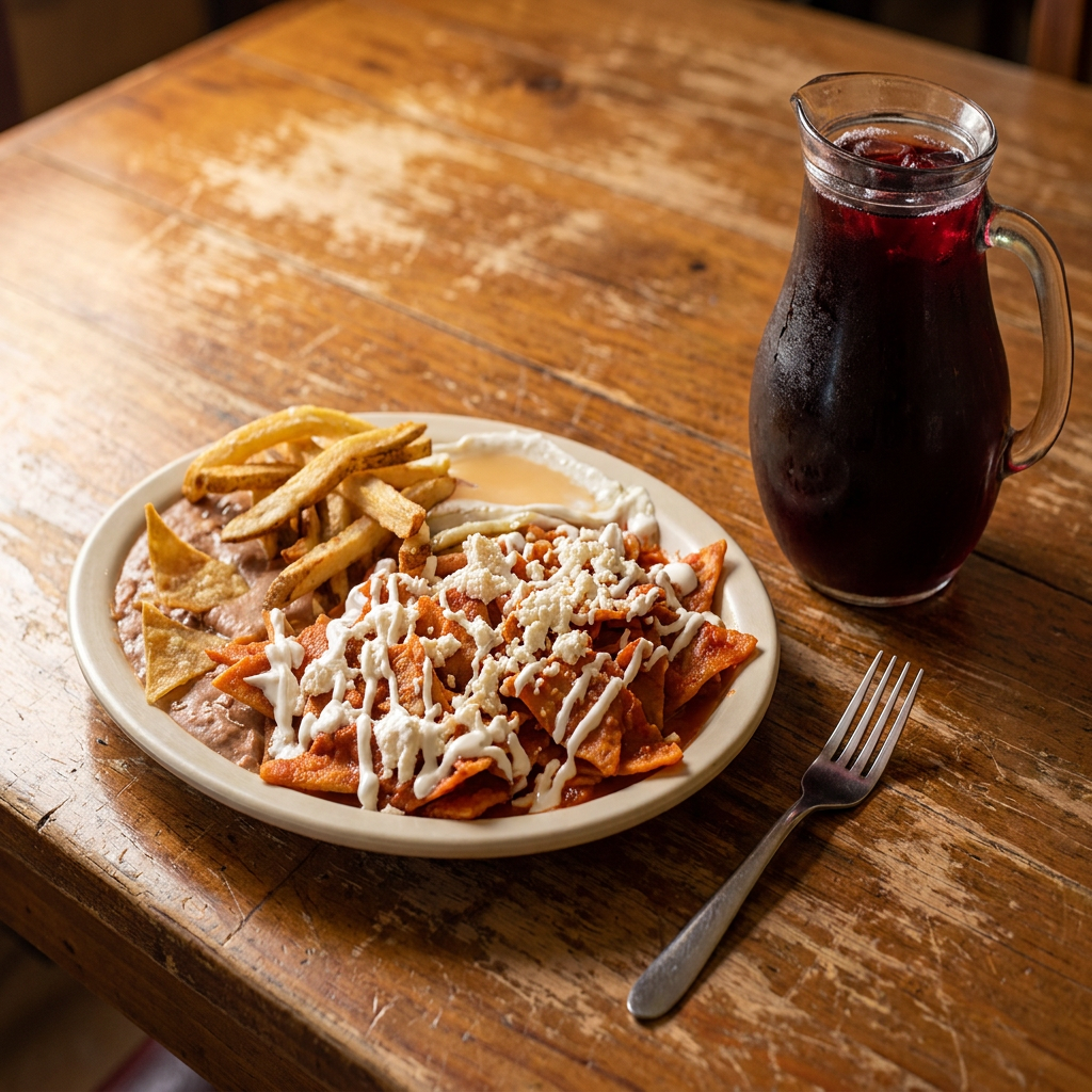 Chilaquiles + Agua Jamaica