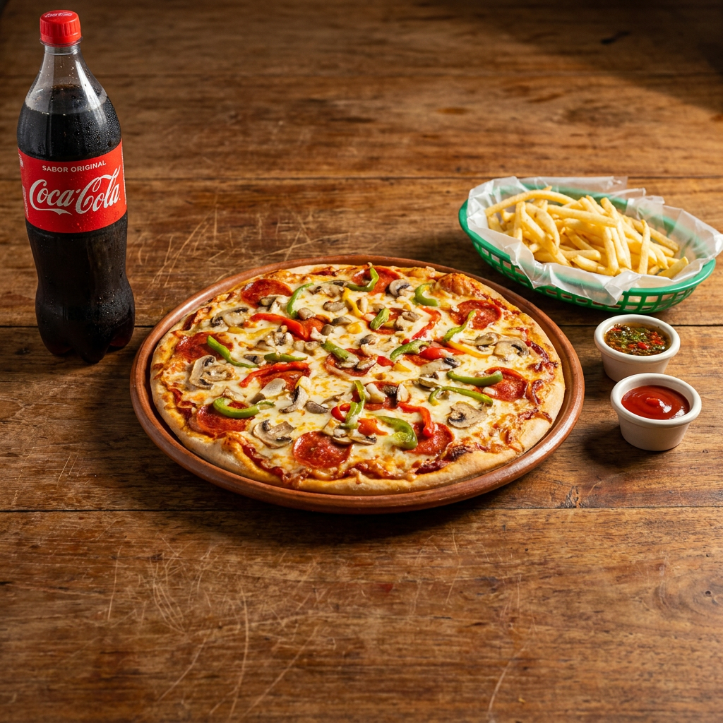 Combo Completo Pizza Grande + Papas + Coca Cola