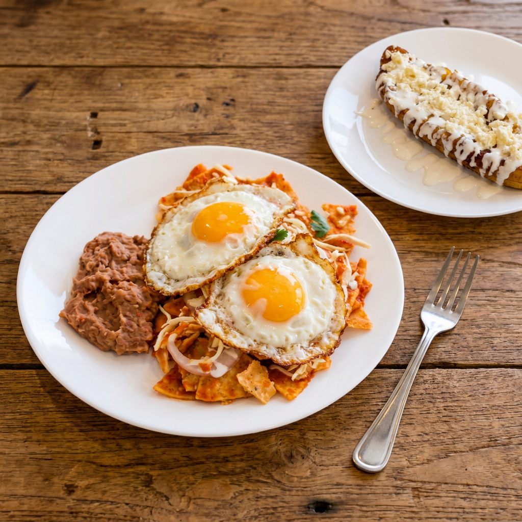 PaKeTe Llenes Chilaquiles + Platano Frito